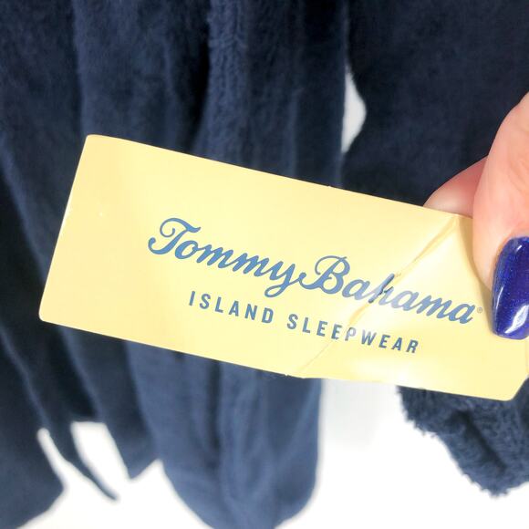 TOMMY BAHAMA Men's Cotton Terry Bath Robe Small Medium Navy Blue Logo Plush NWT - Picture 8 of 10